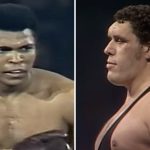 Les légendes des sports de combat Mohamed Ali (gauche) et Andre The Giant (droite)